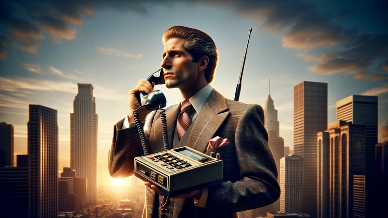 businessman-making-a-call-on-a-vintage-mobile-phone 【携帯電話の歴史】1Gから6Gへ