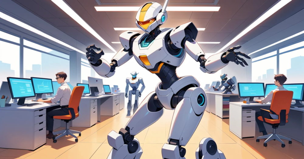 RPAを表現するロボット、オフィスにいる