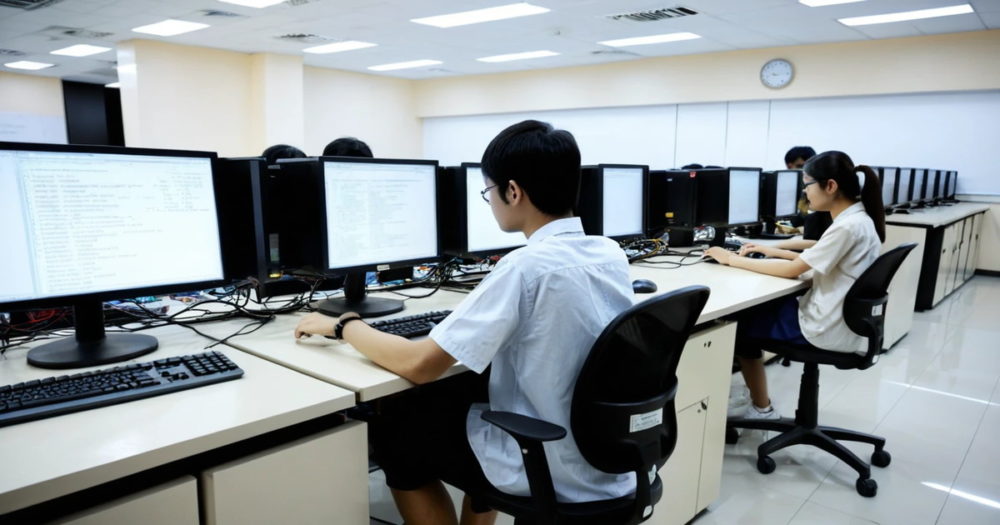 コンピューターで仕事をする人たち、オフィスの風景