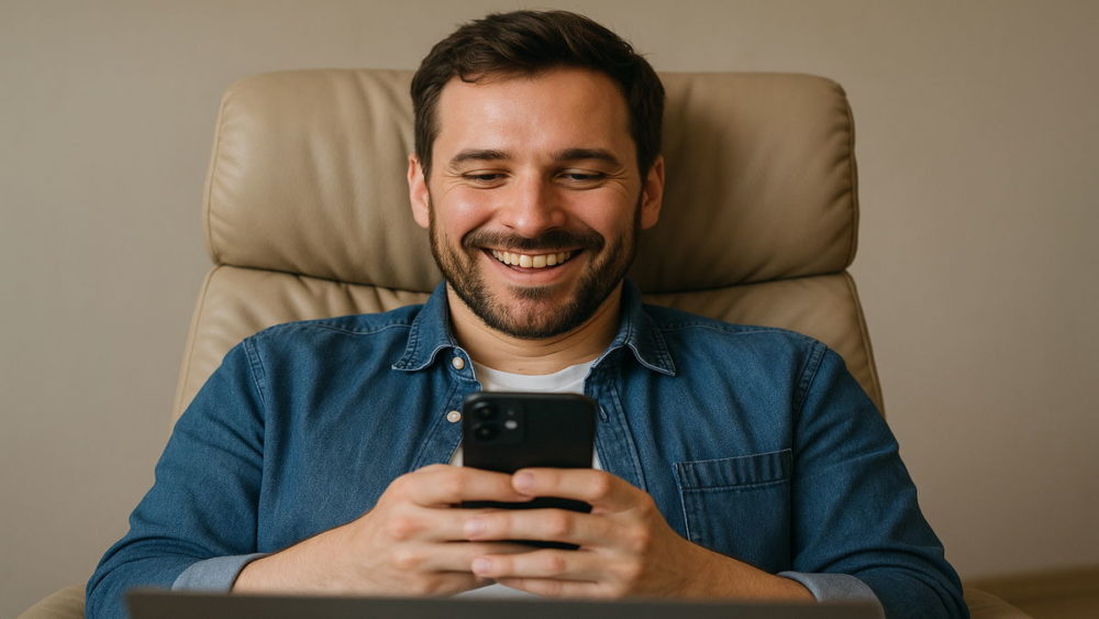 挿すだけで簡単にネット接続できてwifiで動画を観てくつろいでる人。