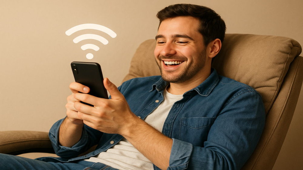 wifiで快適なインターネットを楽しむ人