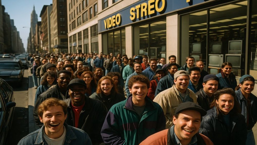 ウィンドウズ95の発売日に行列になる人々